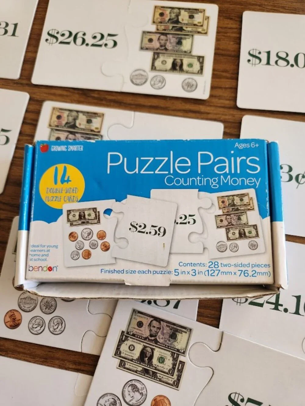 Puzzle Pairs Flash Cards Counting Money Currency Math Double-Sided Game Toy  Inc